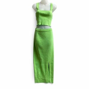 Zara Bright Green Rib tank/ Pencil Skirt Dress Set Sz L